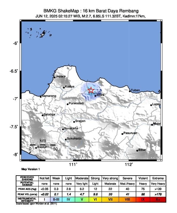 Gempabumi tektonik M2,7 dirasakan di Rembang